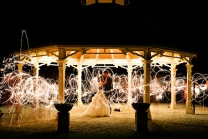 Wedding night time photo with sparklers